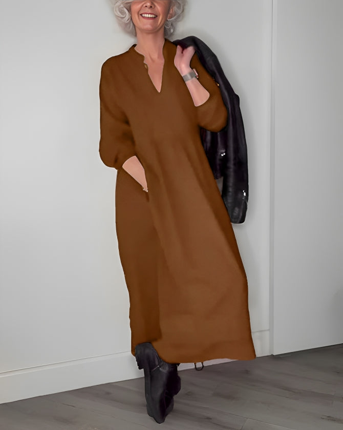 Amanda™ - Robe Longue Amincissante à Col en V